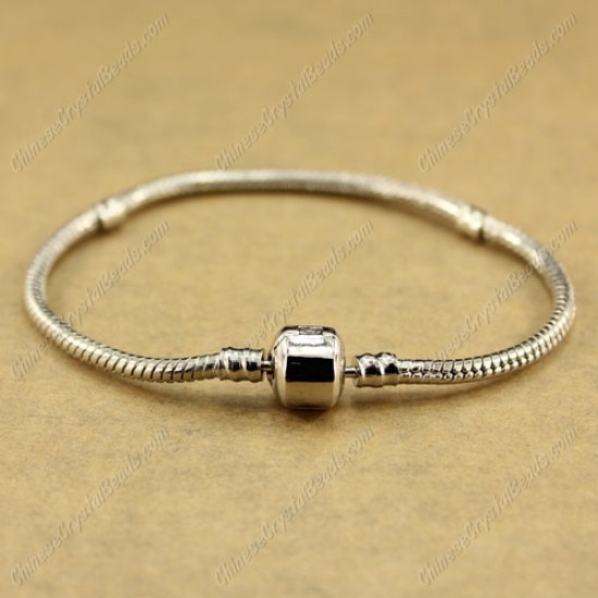 1pcs, Silver plated,Snake Chain Bracelet, Fit European Charm Beads (Stamped Clasp)