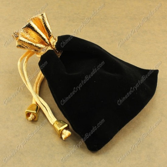 Black flocked fabric gift bag, 9x13cm, 1 piece