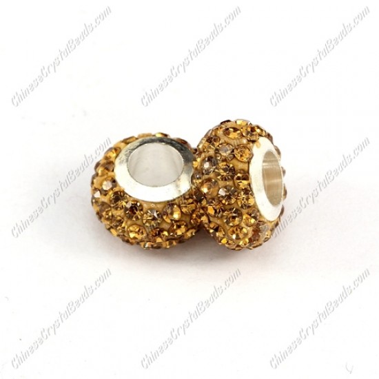 Pave Crystal European Beads, clay base, champagne, 7x12mm, hole: 5mm, 9 pieces