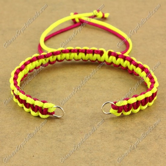 Pave chain, nylon cord, ruby and neon yellow, wide : 7mm, length:14cm