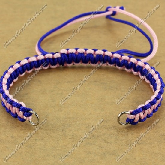 Pave chain, nylon cord, sapphire and pink, wide : 7mm, length:14cm