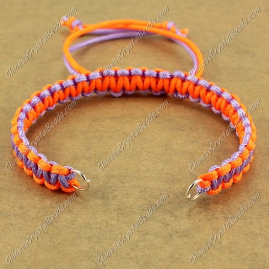 Pave chain, nylon cord, neon orange and lt-violet, wide : 7mm, length:14cm