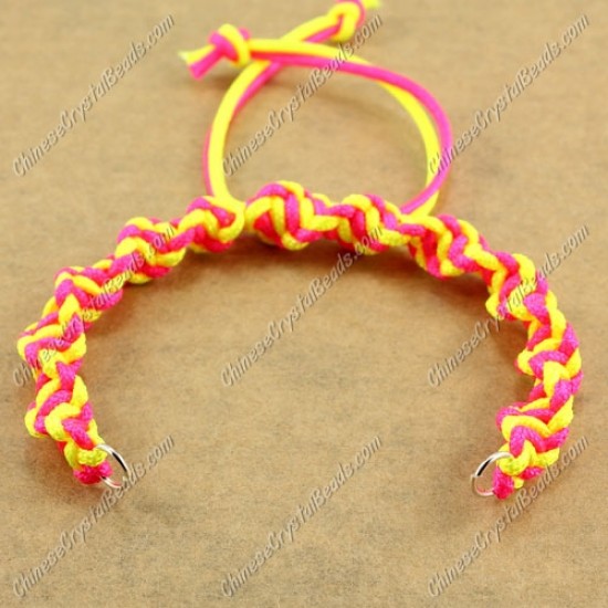 Pave Twist chain, nylon cord, neon fuchsia and neon yellow, wide : 7mm, length:14cm