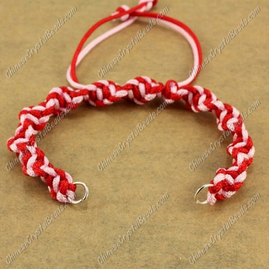 Pave Twist chain, nylon cord, red and pink, wide : 7mm, length:14cm