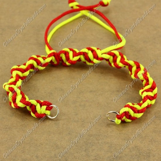 Pave Twist chain, nylon cord, yellow and red, wide : 7mm, length:14cm