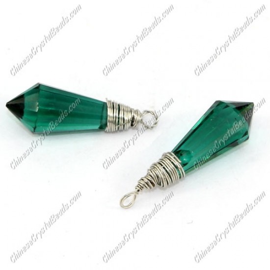 Wire Working Crystal Icicle Drop Pendant, 8x20mm, emerald, sold by 1 pc