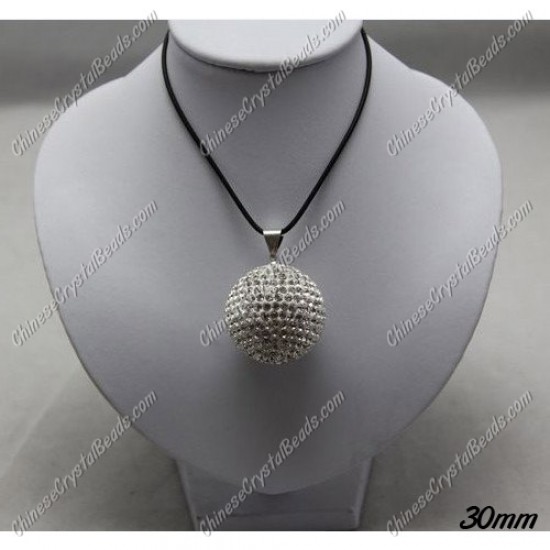 Necklace 30mm crystal clay disco pave pendant, AAA quality, 1 pcs