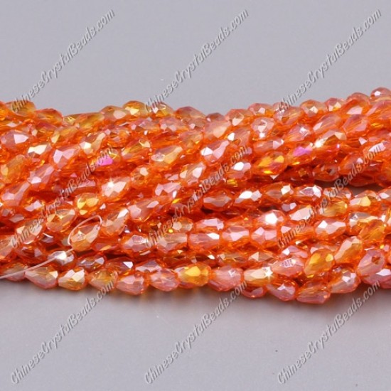 Chinese Crystal Teardrop Beads Strand, Orange AB, 3x5mm, about 100 Beads