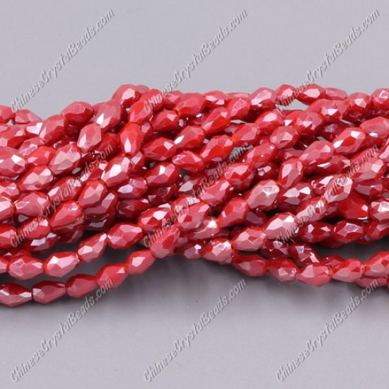 Chinese Crystal Teardrop Beads Strand, red velvet satin, 3x5mm, about 100 Beads