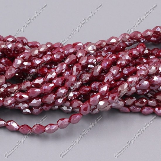 Chinese Crystal Teardrop Beads Strand,dark red velvet satin, 3x5mm, about 100 Beads
