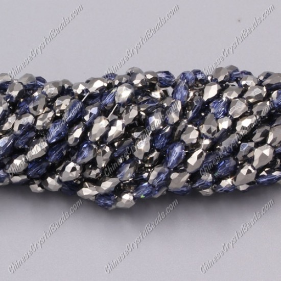Chinese Crystal Teardrop Beads Strand, light sapphire and silver, 3x5mm, about 100 Beads