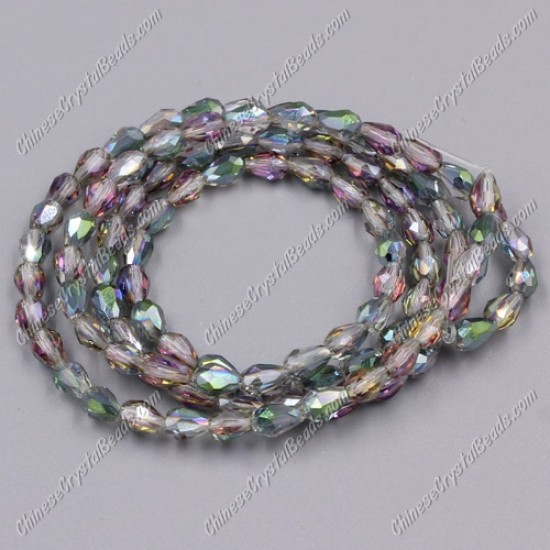 Chinese Crystal Teardrop Beads Strand, green and purple, 3x5mm, about 100 Beads