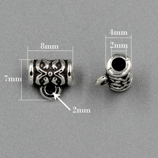 Bail Connectors, antiqued silver-finished inchpewterinch (zinc-based alloy), 7x8mm . Sold per pkg of 50pcs
