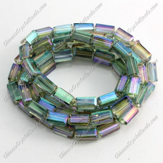 cuboid crystal beads, 4x4x8mm, green light, 72pcs per strand