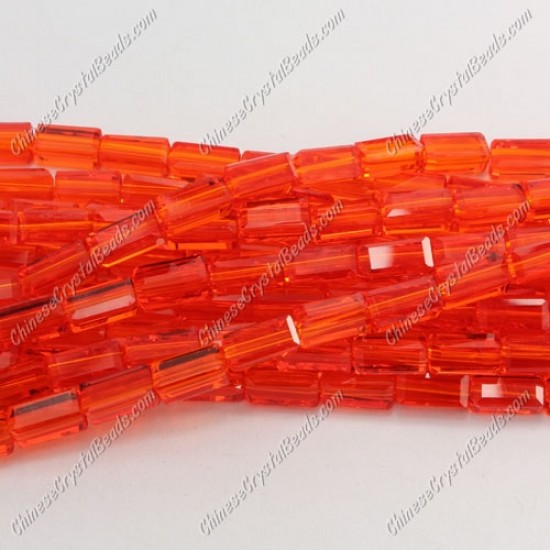 cuboid crystal beads, 4x4x8mm, Orange, 72pcs per strand