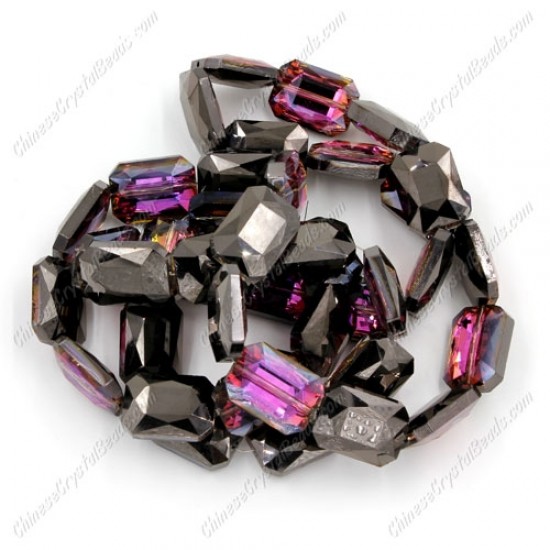 Chinese Crystal Faceted Rectangle Pendant ,hematite and purple light, 13x18mm, 10 beads