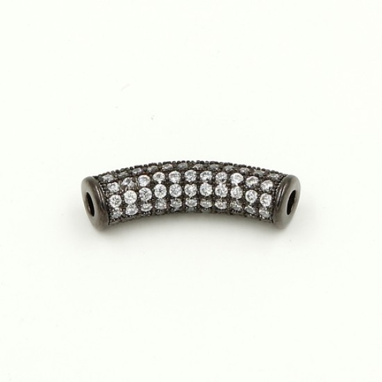 Cubic Zirconia Pave Beads, tube beads, 6x24mm, hole: 2.5mm, gun metal, 1 pieces