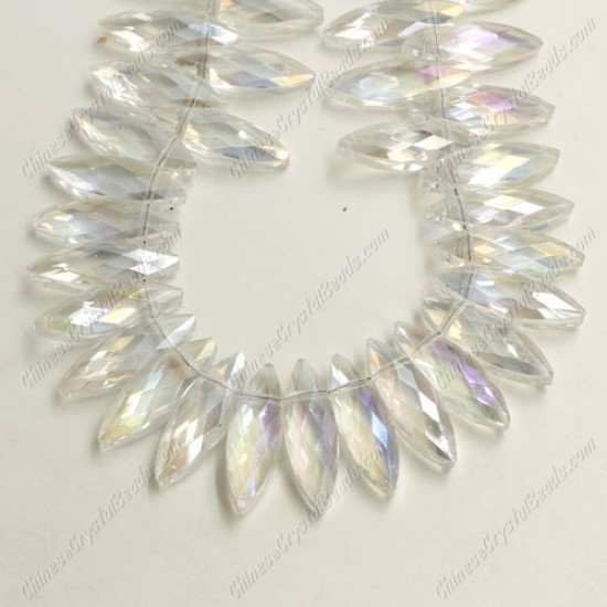 Leaf crystal beads, 7x22mm, clear AB, 10 beads