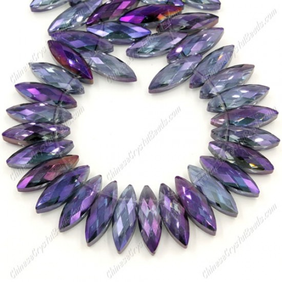 Leaf crystal beads, 7x22mm, purple light, 10 beads