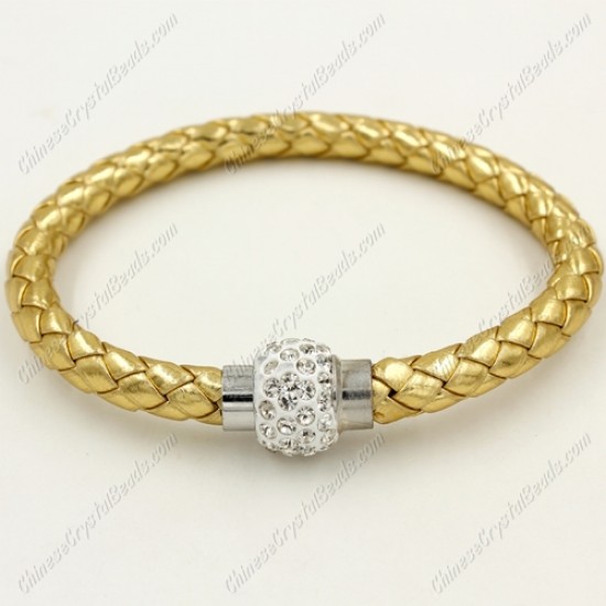12pcs Weave leather bracelet, Magnetic Clasps, gold, wide 7mm,  length about 7inch