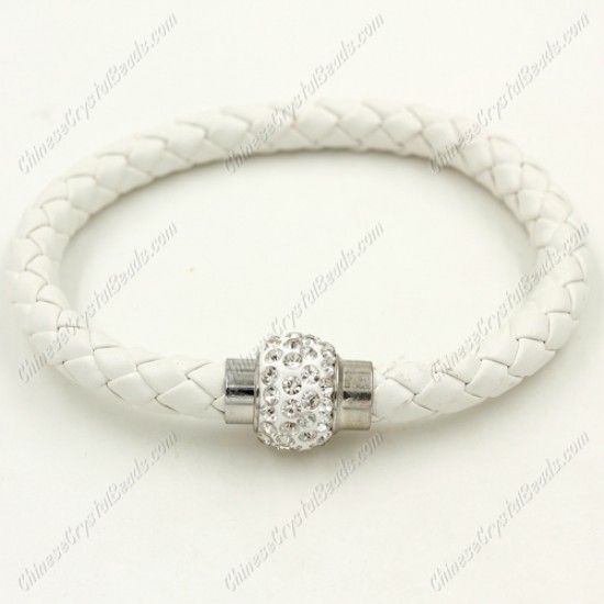 12pcs Weave leather bracelet, Magnetic Clasps, white, wide 7mm,  length about 7inch