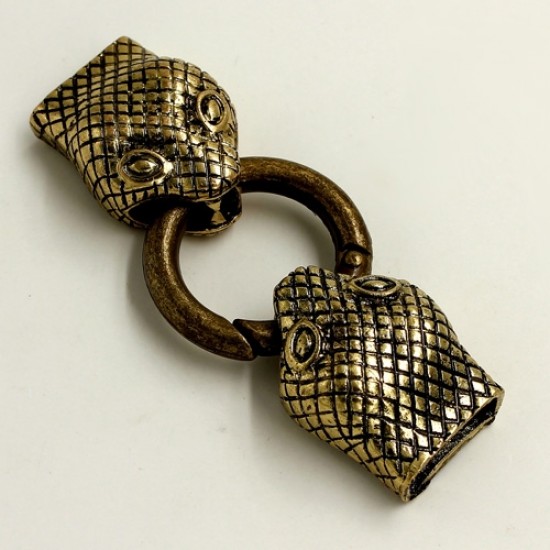 Clasp, Snake End Cap, antiqued bronze finished inchpewterinch (zinc-based alloy),62x24mm Hole 13x3mm, Sold individually.