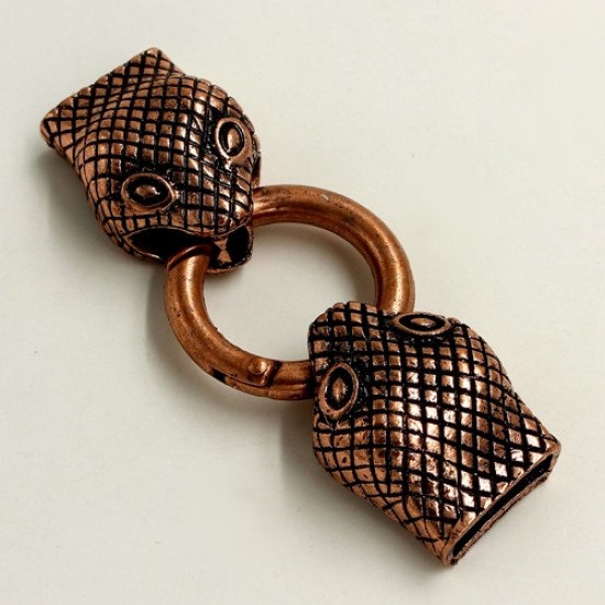 Clasp, Snake End Cap, antiqued-copper finished inchpewterinch (zinc-based alloy),62x24mm Hole 13x3mm, Sold individually.