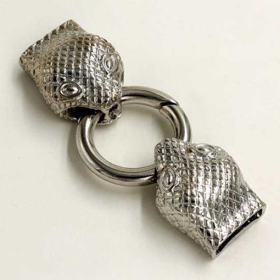 Clasp, Snake End Cap, silver plated inchpewterinch (zinc-based alloy),62x24mm Hole 13x3mm, Sold individually.