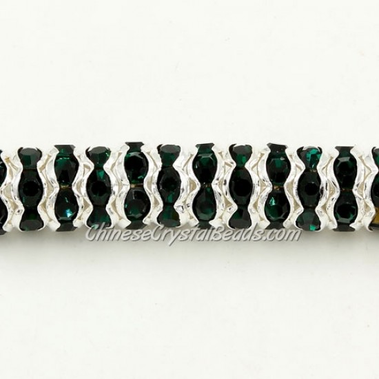 8mm Rondelle spacer, waviness, silver plated, emerald (Crystal Rhinestone), hole 1.5mm, 50 piece
