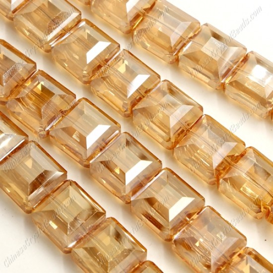faceted square crystal, 13x13mm, golden shadow, 12 beads