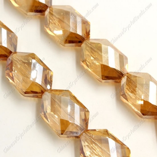 10Pcs Faceted Polygon Hexagon Glass Crystal, Golden Shadow, hole:1.5mm(2 size)