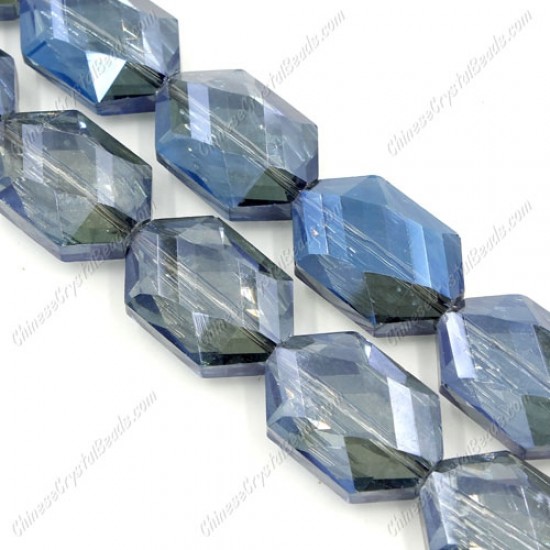 10Pcs Faceted Polygon Hexagon Glass Crystal, Magic Blue, hole:1.5mm (2 size)
