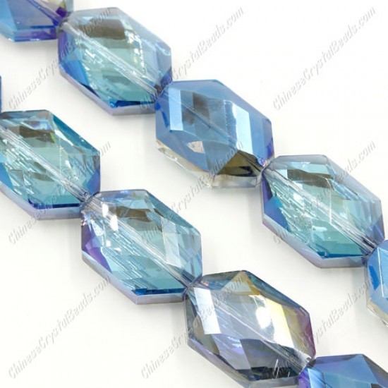 10Pcs Faceted Polygon Hexagon Glass Crystal, blue light, hole:1.5mm (2 size)