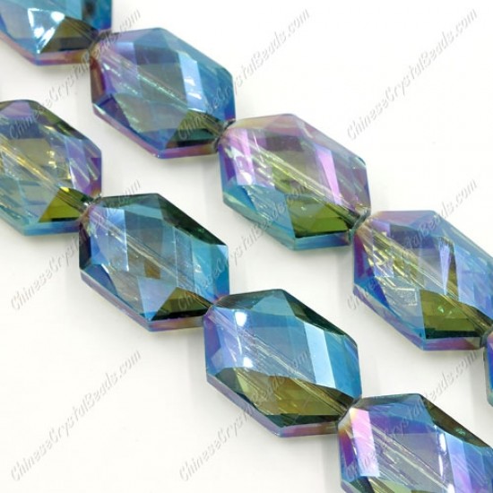 10Pcs Faceted Polygon Hexagon Glass Crystal,  green light, hole:1.5mm (2 size)