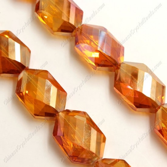 10Pcs Faceted Polygon Hexagon Glass Crystal,  orange light, hole:1.5mm (2 size)