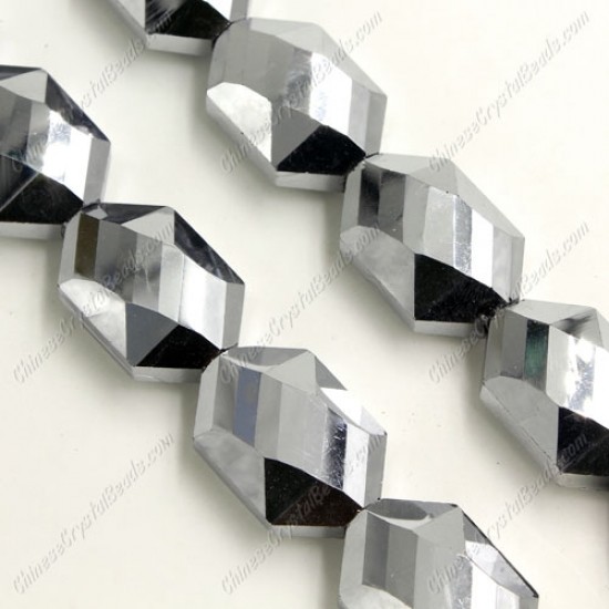 10Pcs Faceted Polygon Hexagon Glass Crystal, silver, hole:1.5mm (2 size)