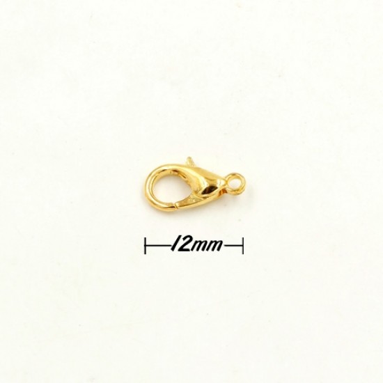 Clasp, lobster claw, gold plated, 12mm. Sold per pkg of 10.