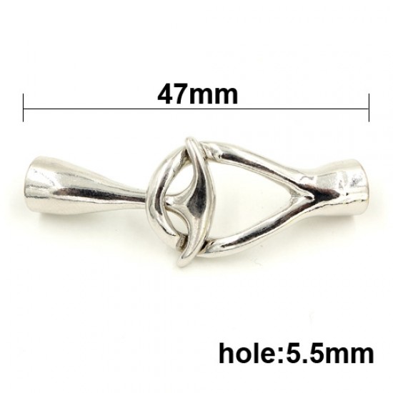 Clasp, End Cap, silver plated copper, 47mm, Hole 5.5mm, Sold individually.