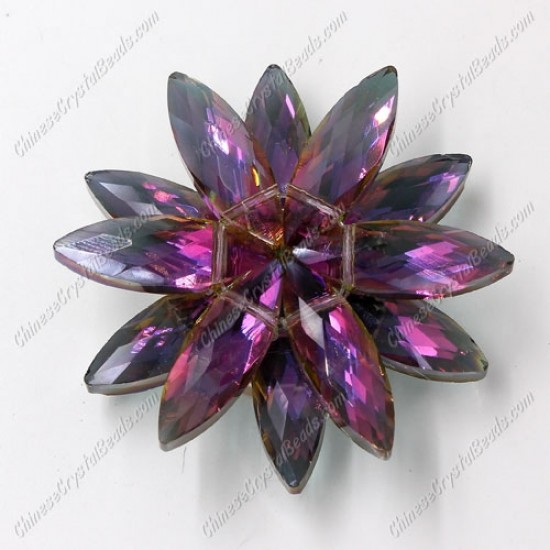Beaded crystal flower, CCB Base, 45mm width, purple and green light, 1pcs