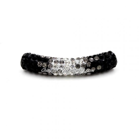pave crystal tube beads, clay, 47mm, hole: 3mm, black gradient, 1pc