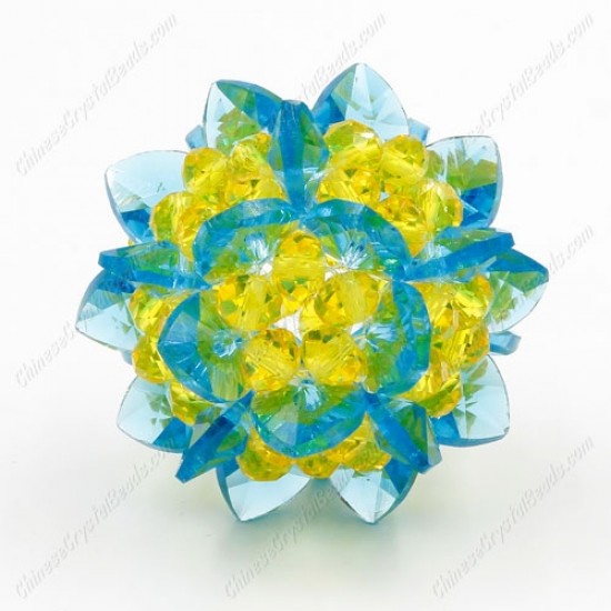 3D beaded flower ball, aque and yellow, width45mm, 1 pc