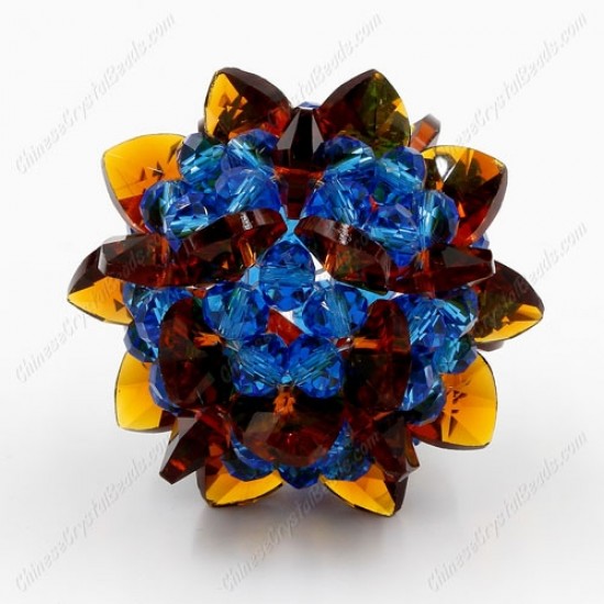 3D beaded flower ball, brown and blue, width45mm, 1 pc