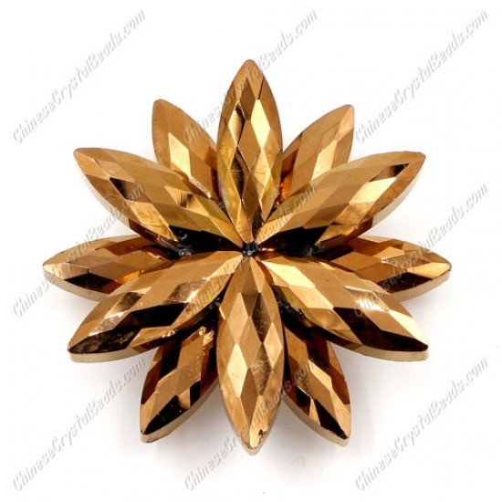 Beaded crystal flower, CCB Base, 45mm width, copper, 1pcs
