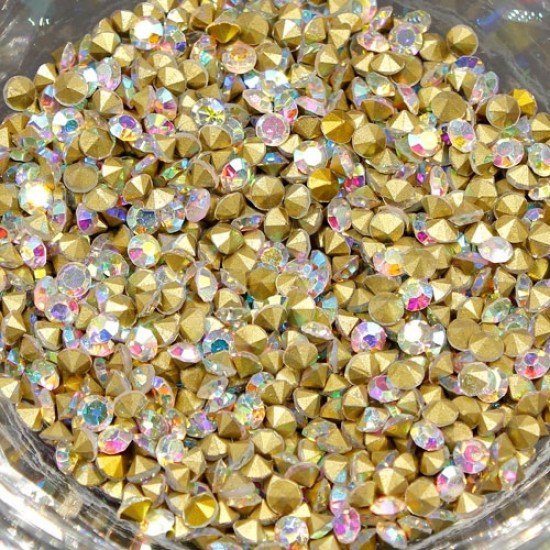 Glass Rhinestone, Gold AB, size: 3mm, sold per pkg of 35 gram