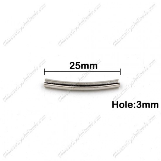 3x25mm Silver-Plated (over Brass) Curved Tube Beads, sold per pkg of 50pcs