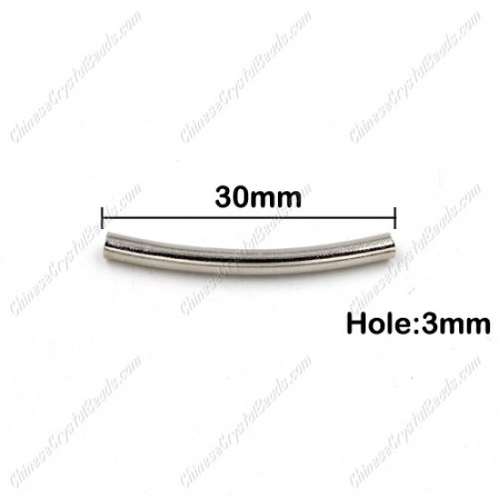 3x30mm Silver-Plated (over Brass) Curved Tube Beads, sold per pkg of 50pcs
