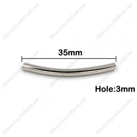 3x35mm Silver-Plated (over Brass) Curved Tube Beads, sold per pkg of 50pcs