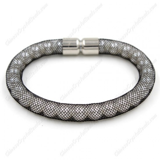 Pearl mesh bracelet, black mesh, width:8mm, 1 pc