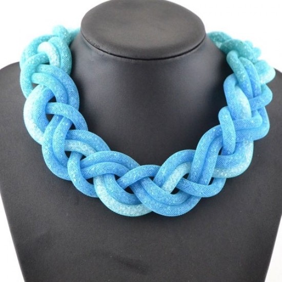Stardust Mesh Necklace, Weave necklace, aqua color, length: about 57CM