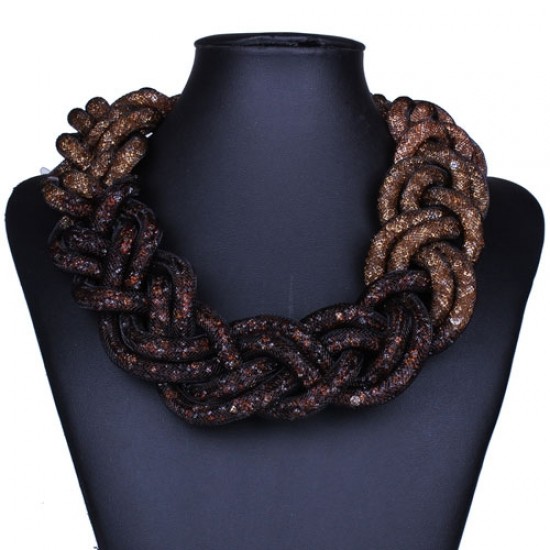 Stardust Mesh Necklace, Weave necklace, brown Gradual change, length: about 57CM